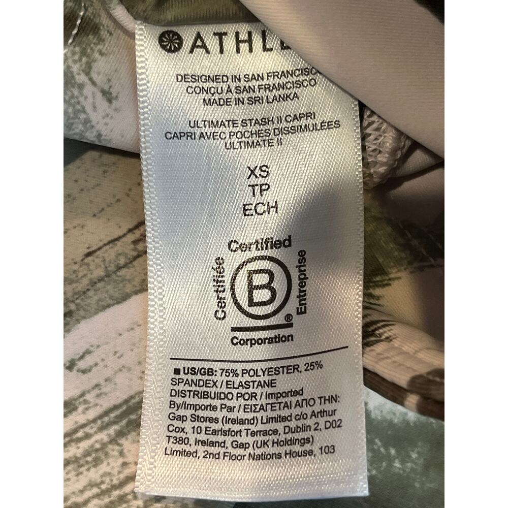 Athleta Ultimate Stash II Capri Leggings XS Green Cream Pink Patterned - Picture 7 of 9